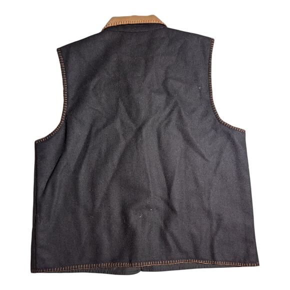 Vtg 1990s Dress Barn Black Wool Blend Leaf Embroidered Collared Button Up Vest L - Picture 2 of 4